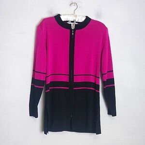 Misook Womens Petite Full Zip Sweater Jacket Pink Black size XS